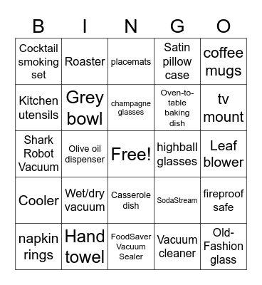 Bridal Shower Bingo Card
