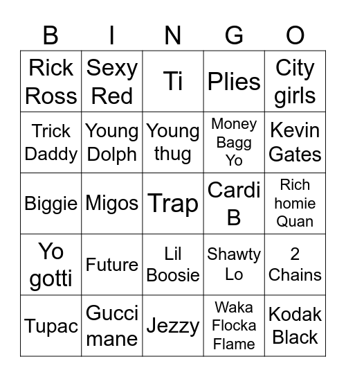 Trap & Hip-Hop Bingo Card