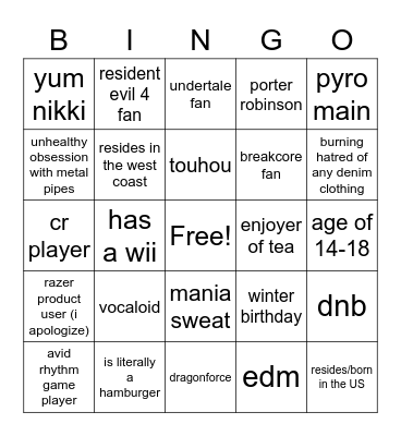 Untitled Bingo Card