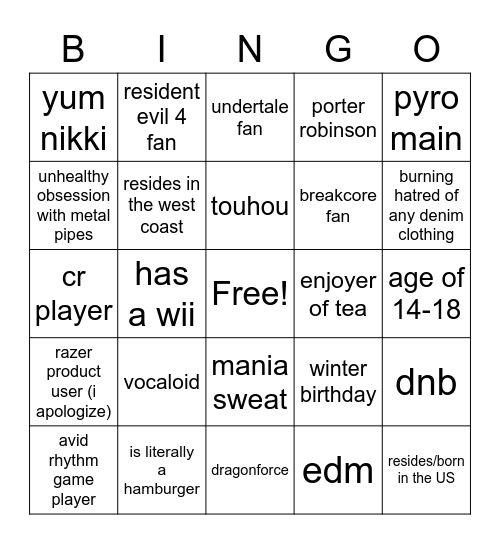 Untitled Bingo Card