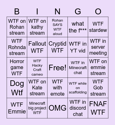WTF Rohnda Bingo Card