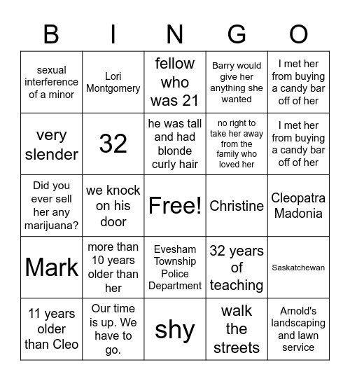 Finding Cleo Episode 10 Bingo Card