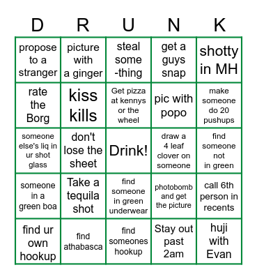 St Pattys Bingo Card
