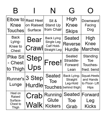 Hamstring Stretch (Dynamic vs. Static) Bingo Card