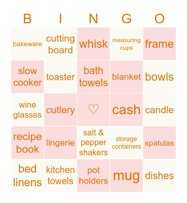 Bridal shower Bingo Card