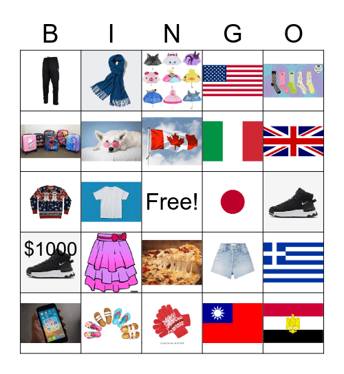 Items of clothing Bingo Card