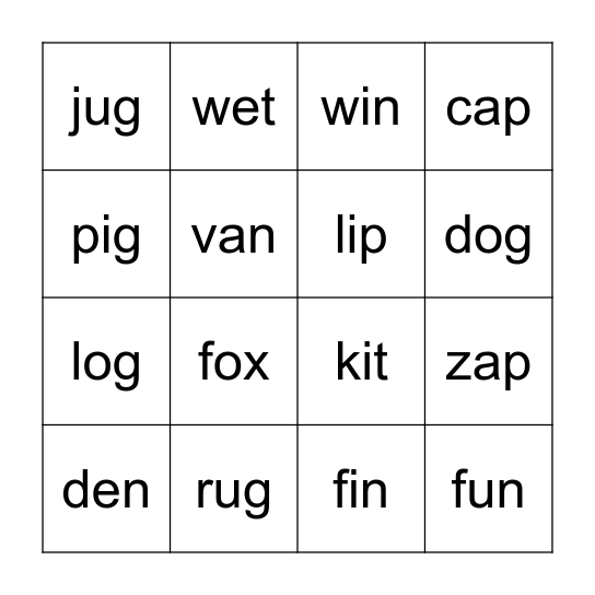 Vowel Sounds Bingo Card