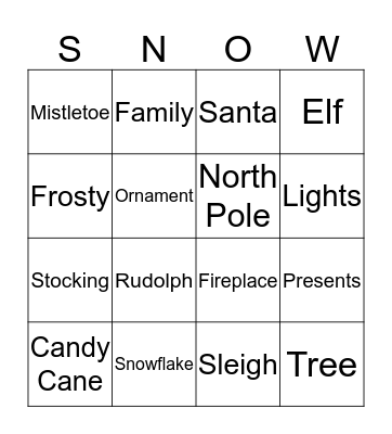 Holiday Bingo Card