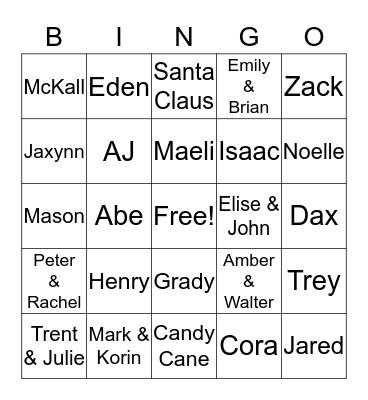 Peterson Family Bingo!! Bingo Card