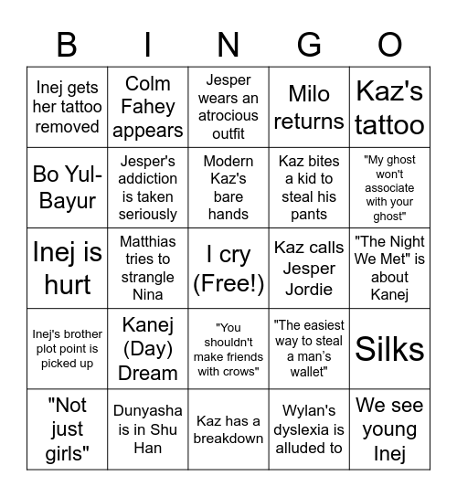 The Crows Bingo Card