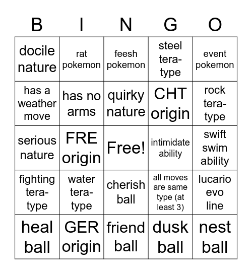 Untitled Bingo Card