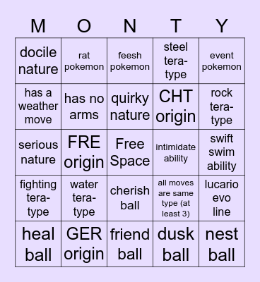 Mystery Trade Bingo Card