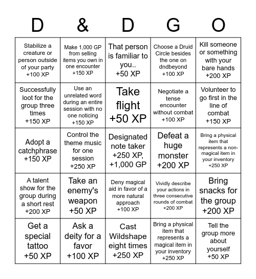 Taemra's D&DGO Card Bingo Card