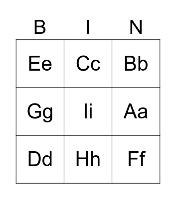 ABC Bingo 1 Bingo Card