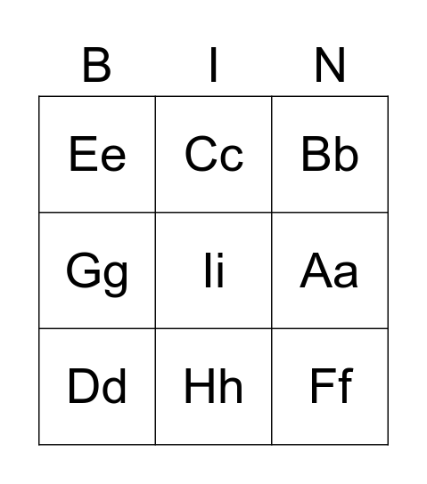 ABC Bingo 1 Bingo Card