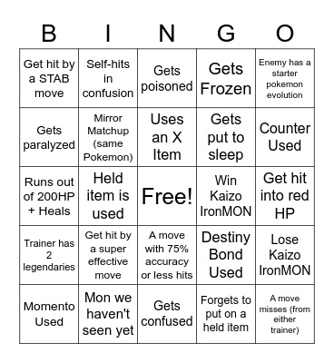 Kaizo IronMON Elite 4 BINGO! Bingo Card