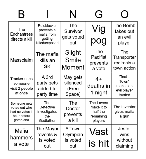 Hades Mafia Bingo Card