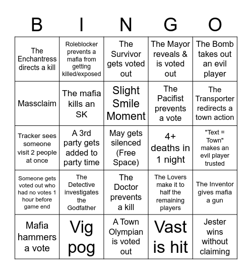 Hades Mafia Bingo Card