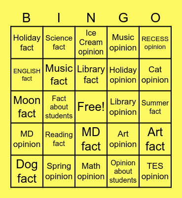 Facts vs Opinions Bingo Card