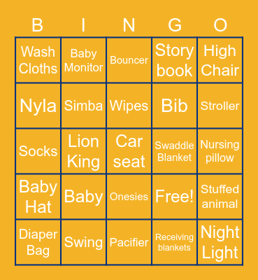 Lion KIng Baby Shower BINGO Card