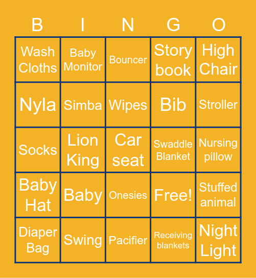 Lion KIng Baby Shower BINGO Card