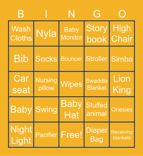 Lion KIng Baby Shower BINGO Card