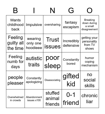 CPTSD Bingo Card