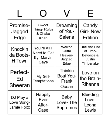 Steph & D's Love Playlist Bingo Card