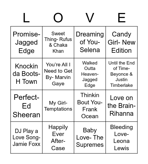 Steph & D's Love Playlist Bingo Card