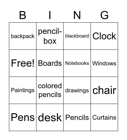In the Classroom Bingo Card