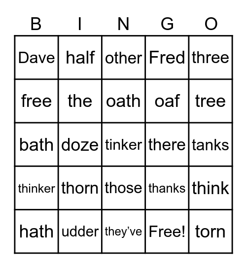 "TH" Sounds Bingo Card