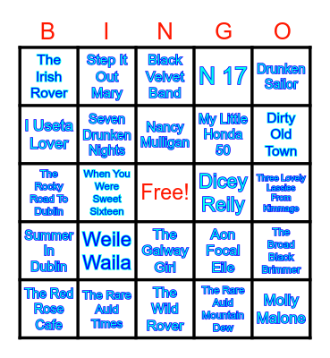 St Patrick's Day Music Bingo Card
