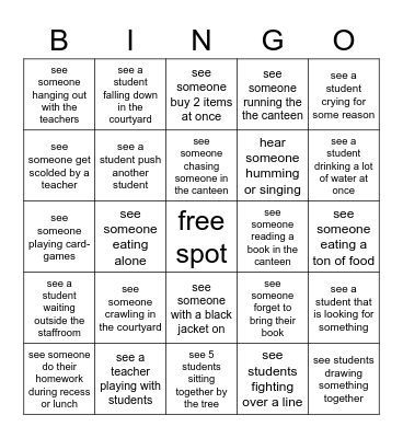 bingo in school Bingo Card
