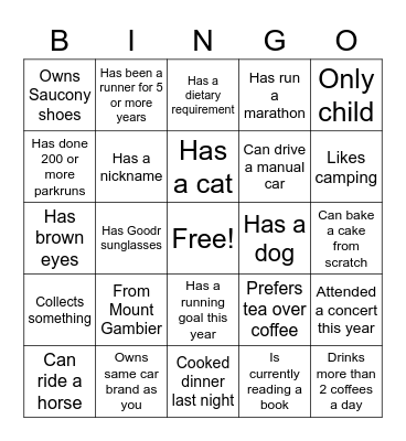 Runners' "Get to know you" Bingo Card