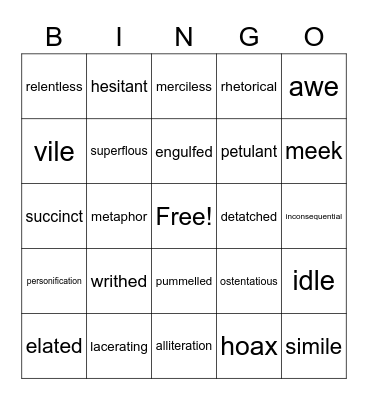 Vocabulary Challenge Bingo Card