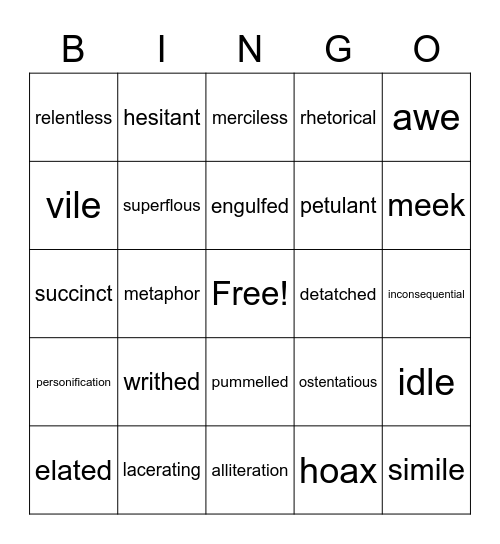 Vocabulary Challenge Bingo Card