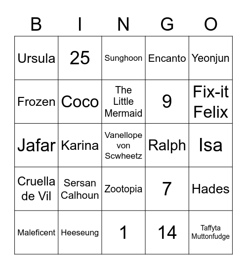 Bingo With Vene! Bingo Card