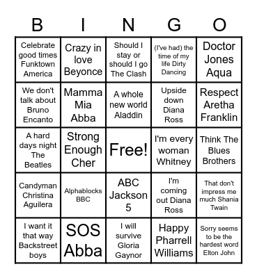 Mama's Musical Bingo Card