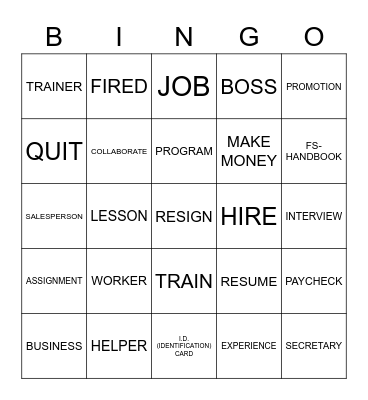 UNIT 6: JOB-RELATED VOCABULARY Bingo Card