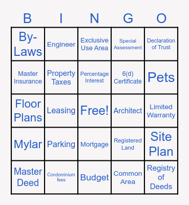 Condominium Law 101 Bingo Card