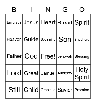 March 19 Worship Bingo  (Listen for words during worship and mark them)  Just for fun - no prizes Bingo Card