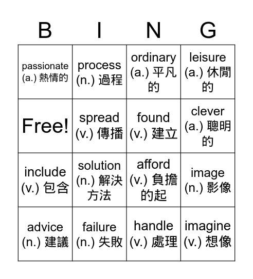 106 (1-21) Bingo Card