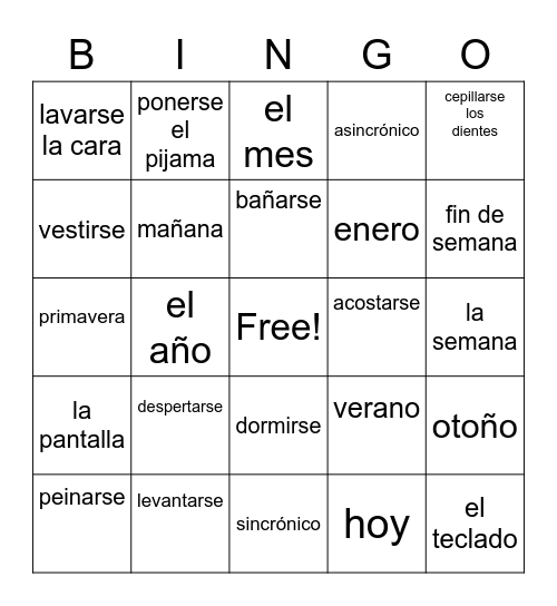 Unit 2 Mt Rutina Diara La Escula Bingo Card