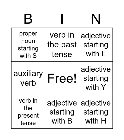 Dictionary Skills Bingo Card