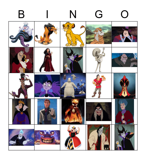 Disney Character Bingo Card