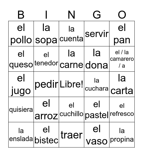 comida bingo Card