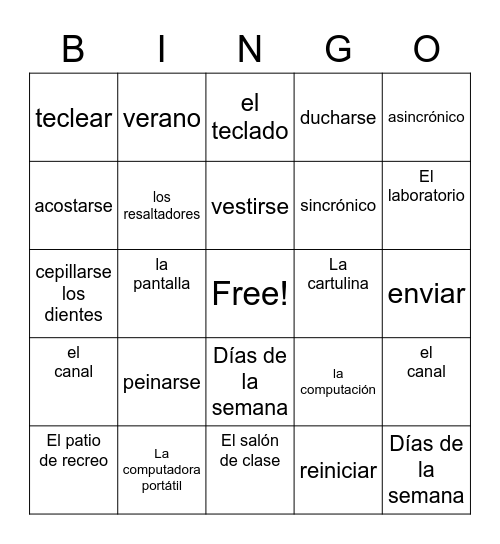 Unit 2 mi rutina diara y la escuela Bingo Card