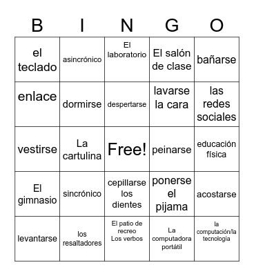 Unit 2 Rutina Diaria y la Escuela Bingo Card