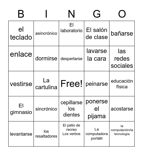 Unit 2 Rutina Diaria y la Escuela Bingo Card