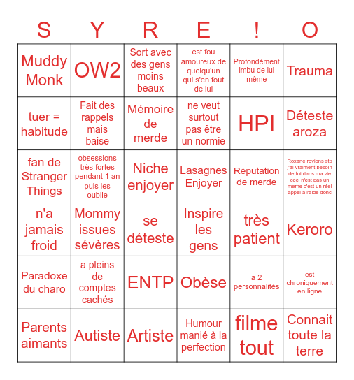 Le bingo de Syre Bingo Card
